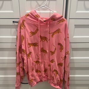 Easel Pink Tiger Print Long Sleeve Hoodie